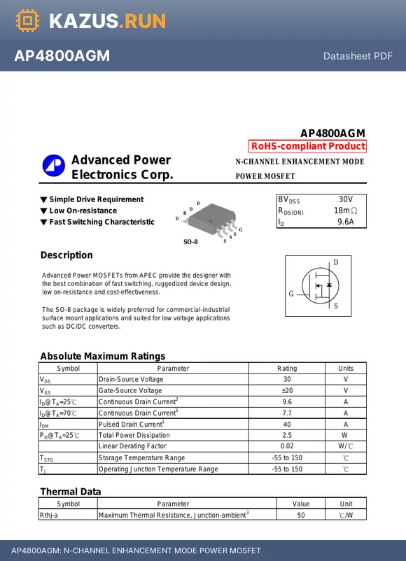 AP4800AGM_07 datasheet - N-CHANNEL ENHANCEMENT MODE POWER MOSFET