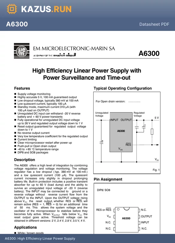 A6300AGDL8A datasheet - High Efficiency Linear Power Supply