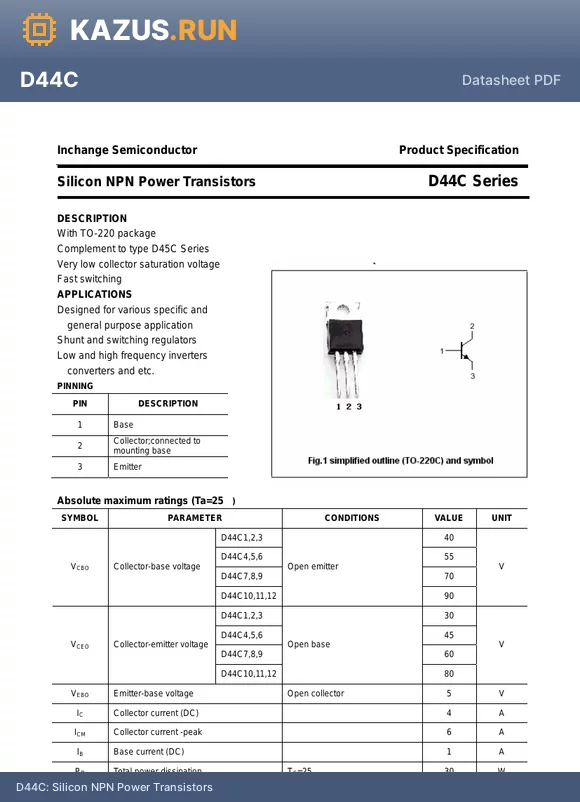 D44C datasheet - Silicon NPN Power Transistors