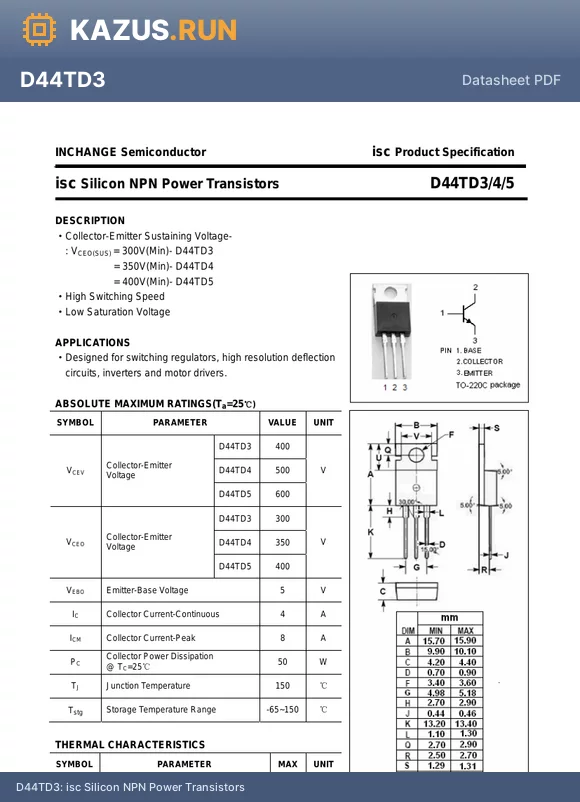 D44TD4 datasheet - isc Silicon NPN Power Transistors