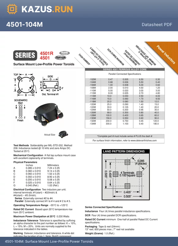 4501R-116M datasheet - Surface Mount Low-Profile Power Toroids