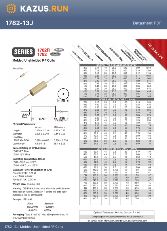 1782R-27J datasheet - Molded Unshielded RF Coils