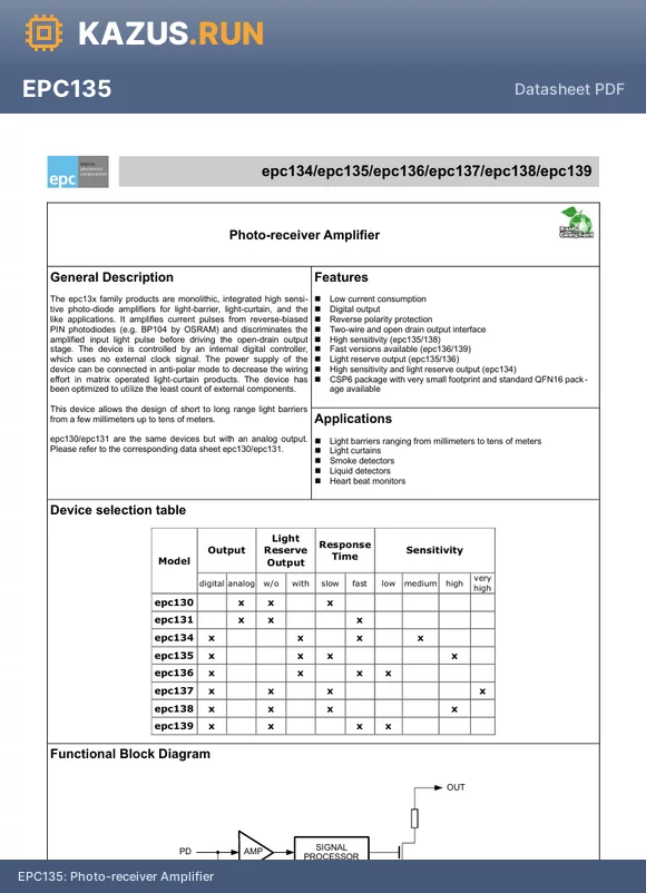 EPC135 datasheet - Photo-receiver Amplifier