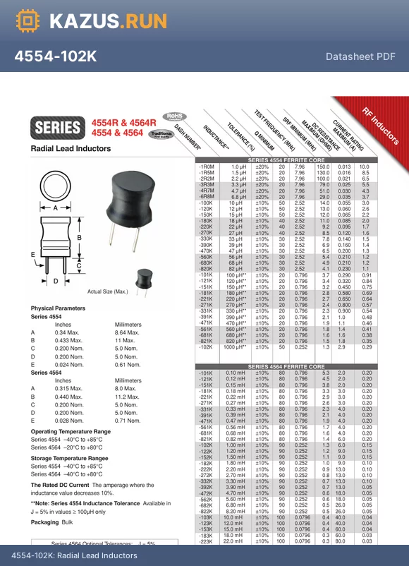 4564-390K datasheet - Radial Lead Inductors