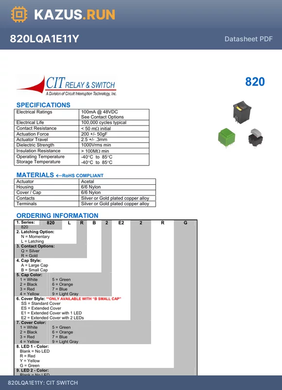 820LRA6ES4Y datasheet - CIT SWITCH