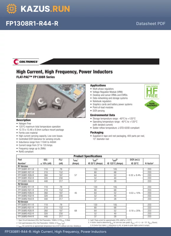 FP1308R1-R21-R datasheet - High Current, High Frequency, Power Inductors