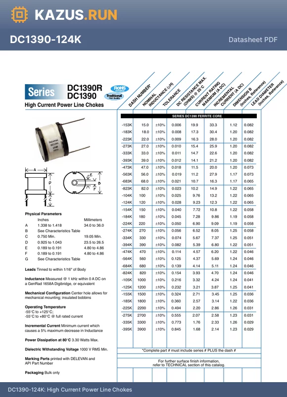 DC1390R-474K datasheet - High Current Power Line Chokes