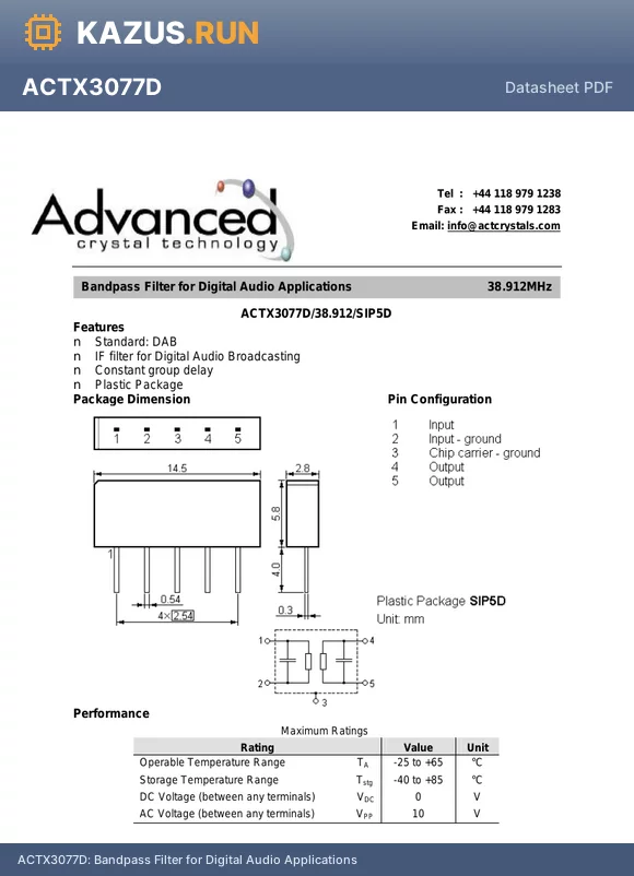 ACTX3077D datasheet - Bandpass Filter for Digital Audio Applications