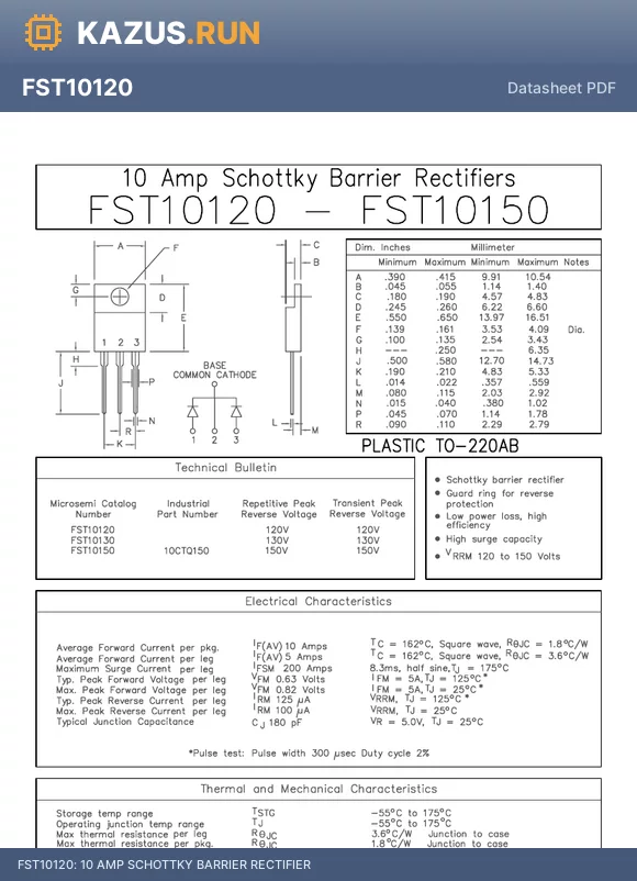 FST10150 datasheet - 10 AMP SCHOTTKY BARRIER RECTIFIER