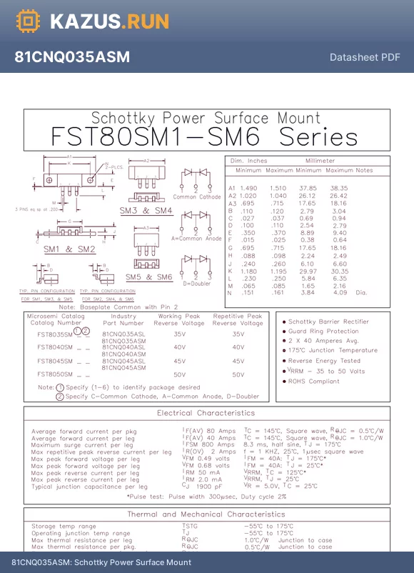 FST8035SM4 datasheet - Schottky Power Surface Mount
