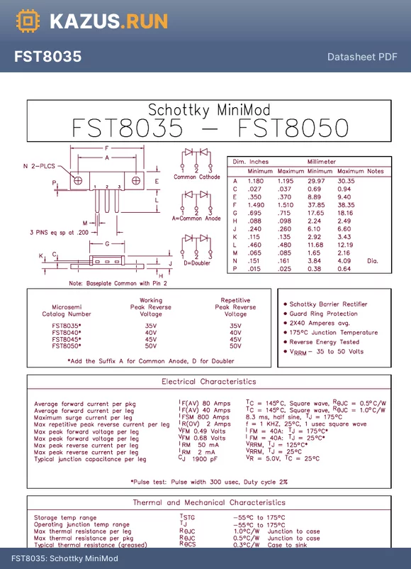 FST8045 datasheet - Schottky MiniMod
