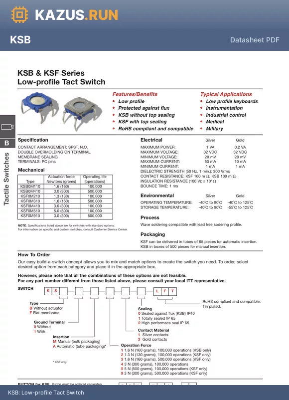 KSB0A512LFT datasheet - Low-profile Tact Switch