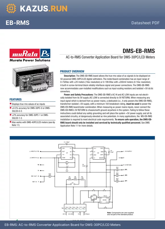 EB-RMS datasheet - AC-to-RMS Converter Application Board for DMS-30PC/LCD Meters