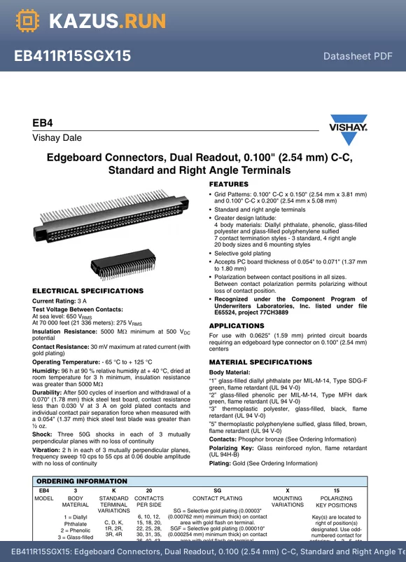 EB412R12SGX15 datasheet - Edgeboard Connectors, Dual Readout, 0.100