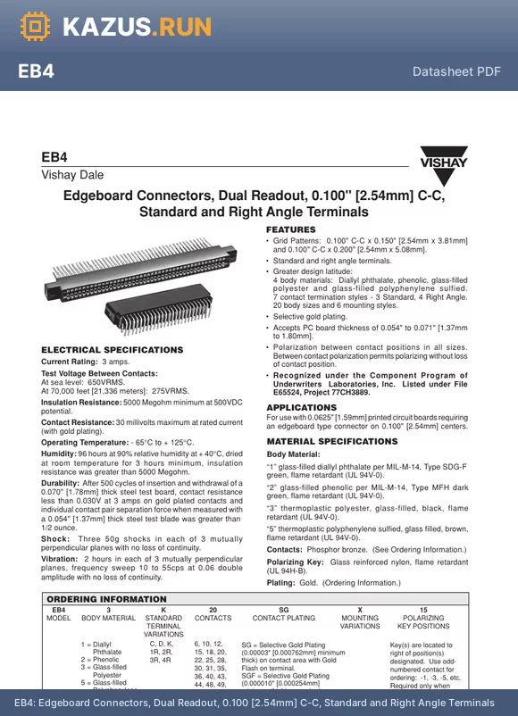 EB412R31 datasheet - Edgeboard Connectors, Dual Readout, 0.100
