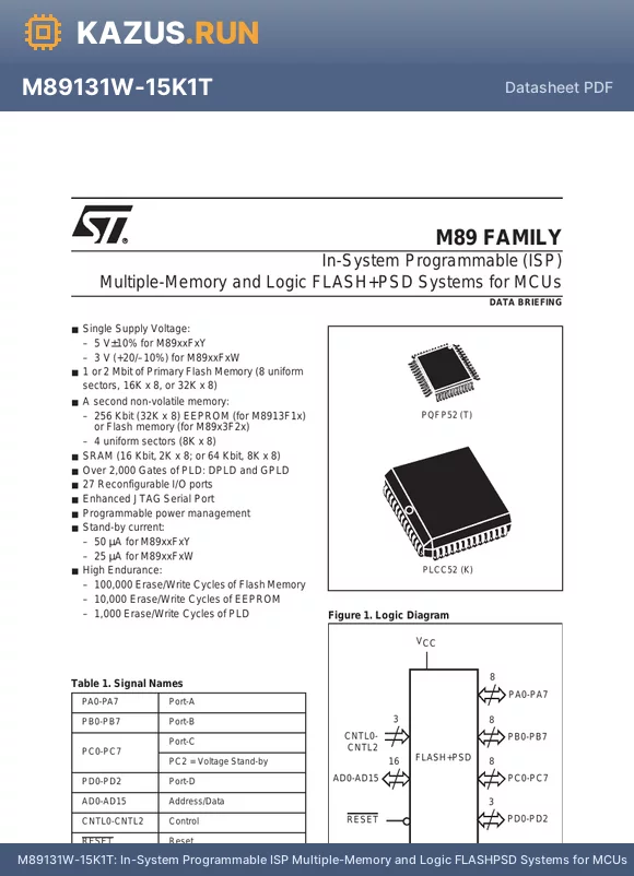M89342W-15T1T datasheet - In-System Programmable ISP Multiple-Memory and Logic FLASHPSD Systems for MCUs