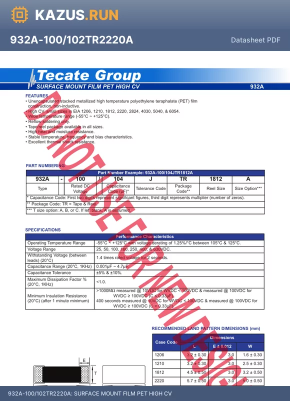 932A-400/102TR6054A datasheet - SURFACE MOUNT FILM PET HIGH CV