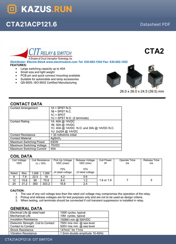 CTA21ASQ241.6 datasheet - CIT SWITCH