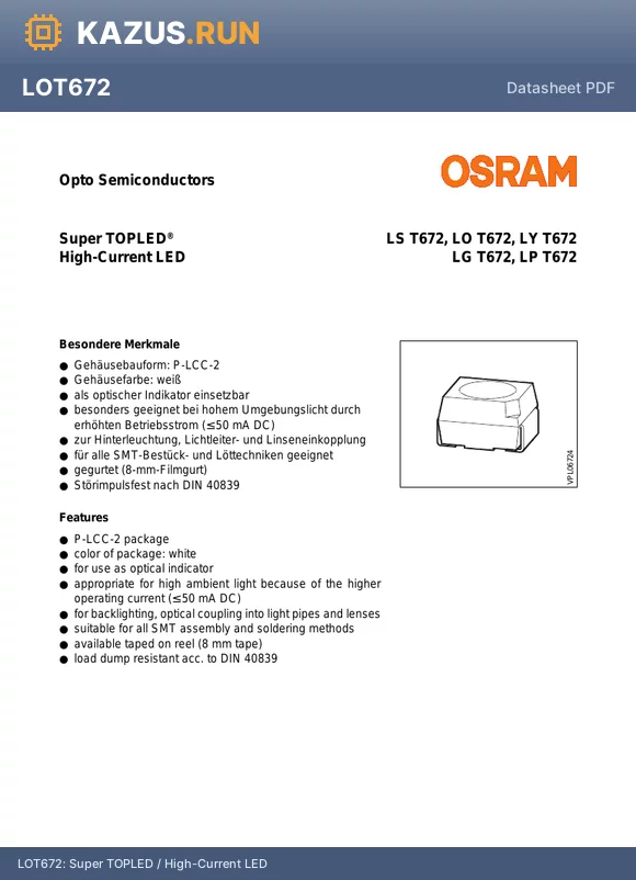 LOT672 datasheet - Super TOPLED / High-Current LED