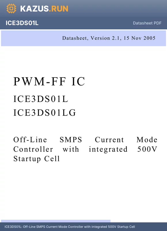 ICE3DS01LG datasheet - Off-Line SMPS Current Mode Controller with integrated 500V Startup Cell