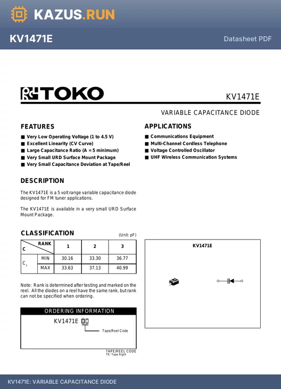 KV1471E datasheet - VARIABLE CAPACITANCE DIODE
