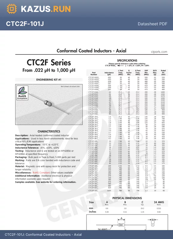 CTC2F-R27M datasheet - Conformal Coated Inductors - Axial