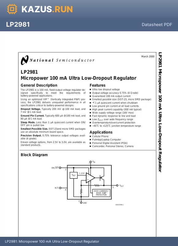 LP2981AIM5-2.5 datasheet - Micropower 100 mA Ultra Low-Dropout Regulator