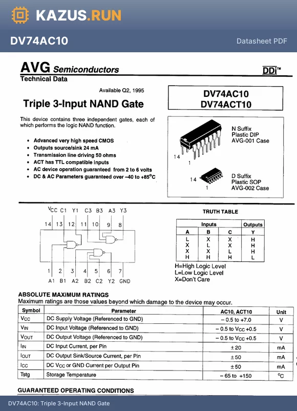 DV74AC10 datasheet - Triple 3-Input NAND Gate