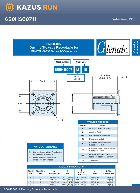 650HS007NF15 datasheet - Dummy Stowage Receptacle