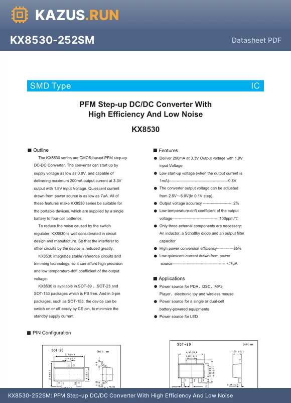 KX8530 datasheet - PFM Step-up DC/DC Converter With High Efficiency And Low Noise