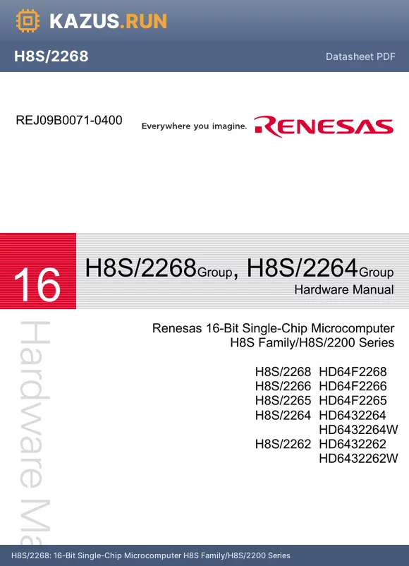 H8S/2262 datasheet - 16-Bit Single-Chip Microcomputer H8S Family/H8S/2200 Series