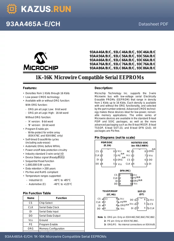 93LC86CT-E/MS datasheet - 1K-16K Microwire Compatible Serial EEPROMs