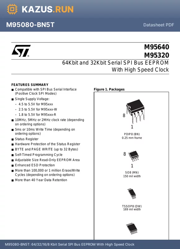 M95640-RDL6P datasheet - 64Kbit and 32Kbit Serial SPI Bus EEPROM With High Speed Clock