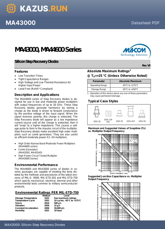 MA43002 datasheet - Silicon Step Recovery Diodes