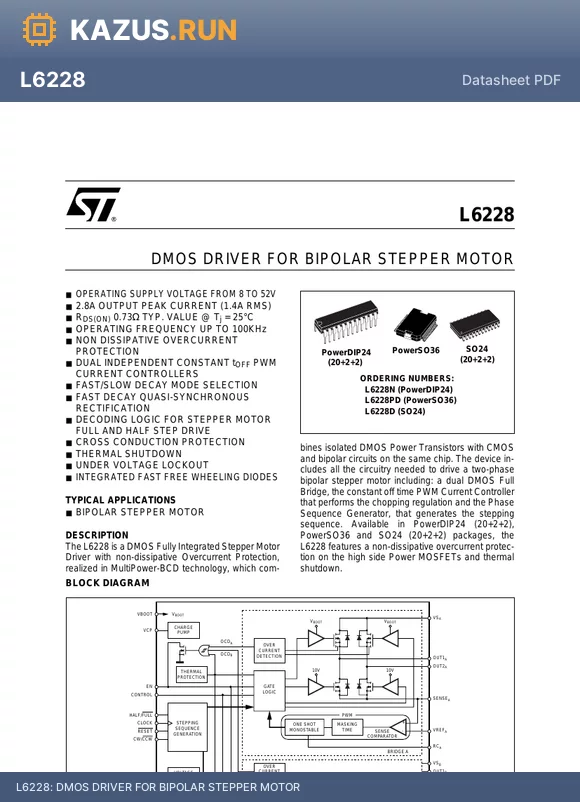 L6228D datasheet - DMOS DRIVER FOR BIPOLAR STEPPER MOTOR