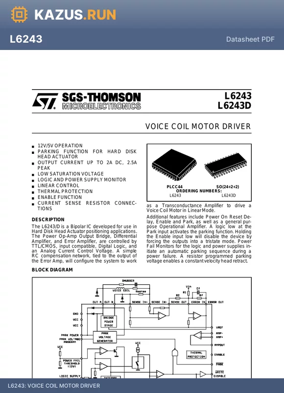 L6243 datasheet - VOICE COIL MOTOR DRIVER