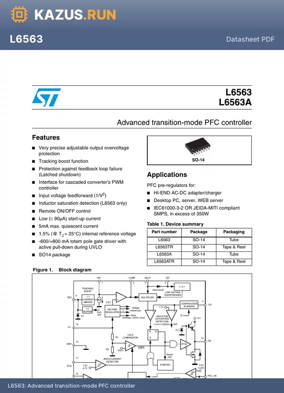 L6563A datasheet - Advanced transition-mode PFC controller