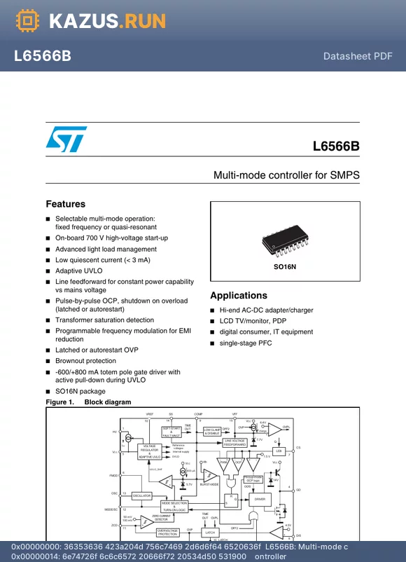 L6566B datasheet - Multi-mode controller for SMPS