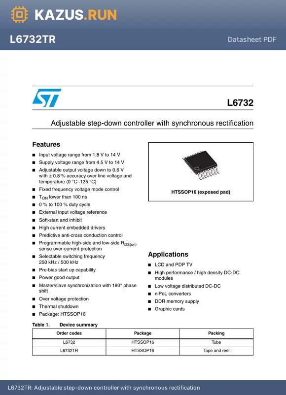 L6732TR datasheet - Adjustable step-down controller with synchronous rectification