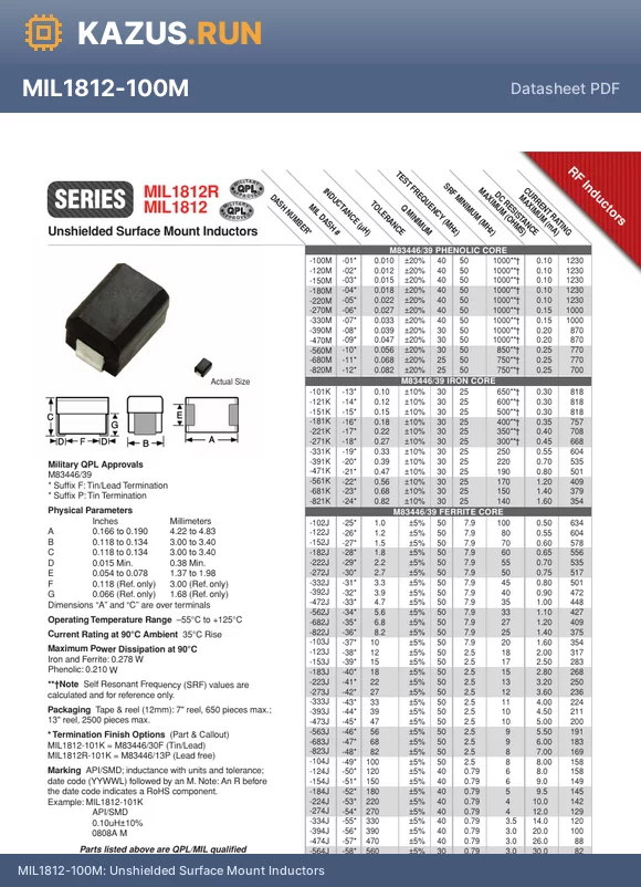 MIL1812-331K datasheet - Unshielded Surface Mount Inductors