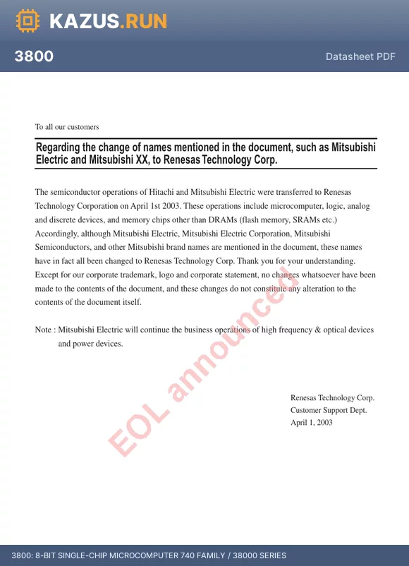 M38000M5-DXXXSP datasheet - 8-BIT SINGLE-CHIP MICROCOMPUTER 740 FAMILY / 38000 SERIES