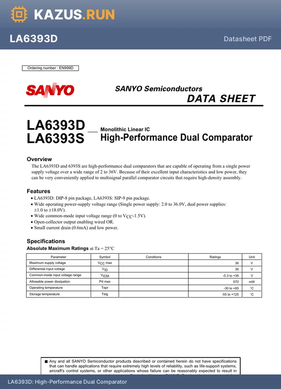 LA6393D_06 datasheet - High-Performance Dual Comparator