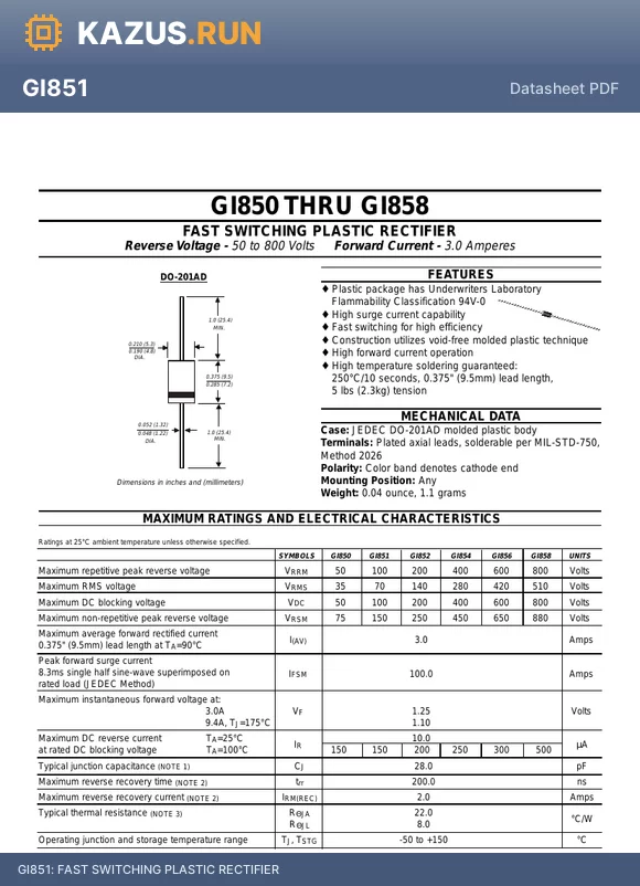 GI856 datasheet - FAST SWITCHING PLASTIC RECTIFIER