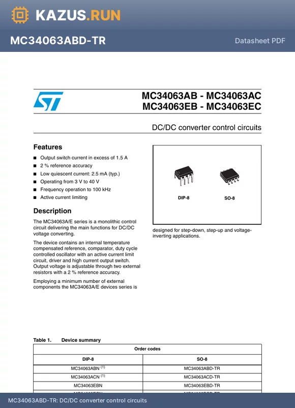MC34063EB datasheet - DC/DC converter control circuits