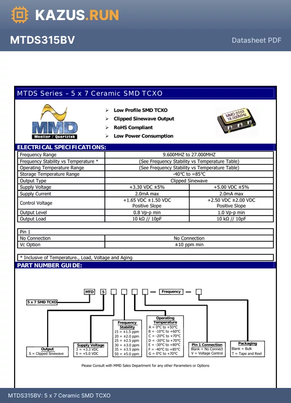 MTDS515C datasheet - 5 x 7 Ceramic SMD TCXO