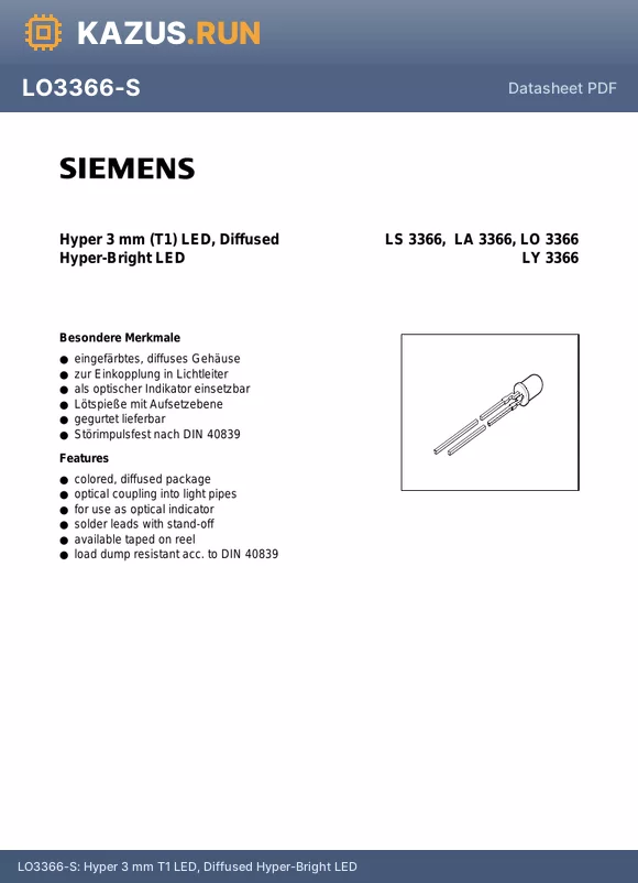 LS3366-R datasheet - Hyper 3 mm T1 LED, Diffused Hyper-Bright LED
