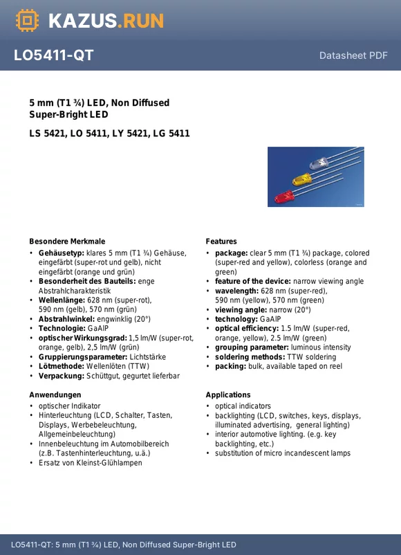 LS5421-R datasheet - 5 mm (T1 n) LED, Non Diffused Super-Bright LED