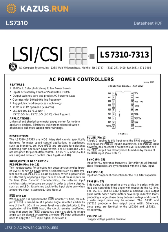 LS7310 datasheet - AC POWER CONTROLLERS