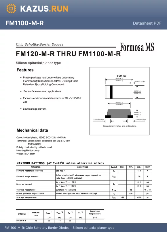 FM120-M-R datasheet - Chip Schottky Barrier Diodes - Silicon epitaxial planer type