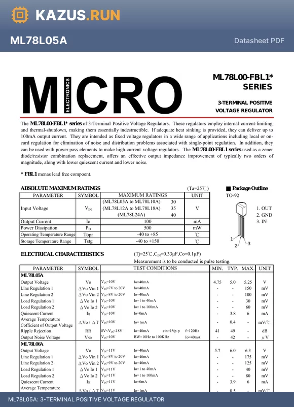 ML78L15A datasheet - 3-TERMINAL POSITIVE VOLTAGE REGULATOR
